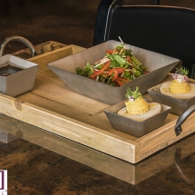 FOH - Rustic Wood Tray and Antique Stainless Steel